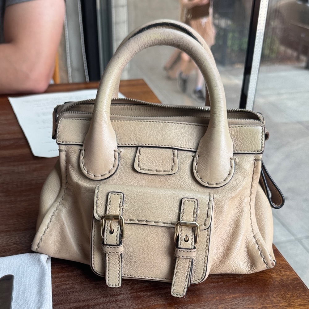 Chloe Beige Mini Bag with Buckle Accents